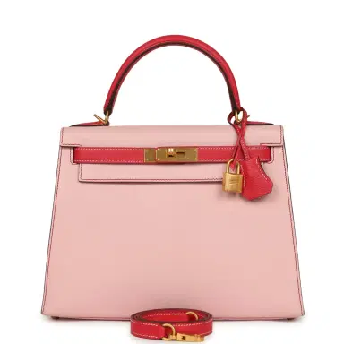 HERMÈS Pre-owned Hermes HSS Kelly Sellier 28 Rose Sakura and Rose Extreme Chevre Brushed Gold Hardware | Thumbnail 1 HERMÈS Pre-owned Hermes HSS Kelly Sellier 28 Rose Sakura and Rose Extreme Chevre Brushed Gold Hardware | Thumbnail 1