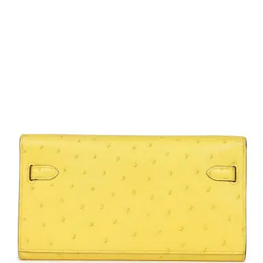 HERMÈS Pre-owned Hermes Kelly Wallet To Go Jaune Citron Ostrich Rose Gold Hardware | Thumbnail 3 HERMÈS Pre-owned Hermes Kelly Wallet To Go Jaune Citron Ostrich Rose Gold Hardware | Thumbnail 3