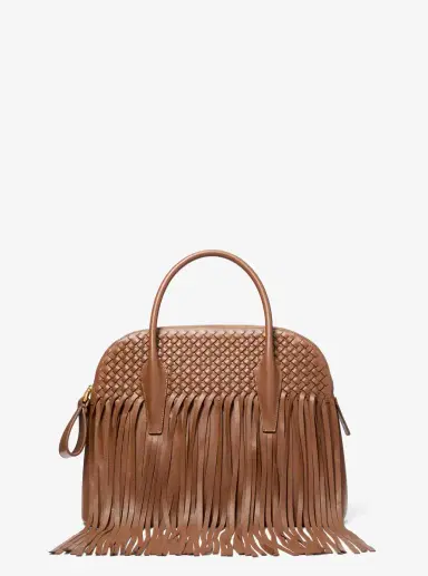 Michael Kors Collection Kaitlin Large Fringed Woven Leather Dome Satchel | Thumbnail 5 Michael Kors Collection Kaitlin Large Fringed Woven Leather Dome Satchel | Thumbnail 5
