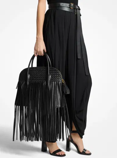 Michael Kors Collection Kaitlin Large Fringed Woven Leather Dome Satchel | Thumbnail 10 Michael Kors Collection Kaitlin Large Fringed Woven Leather Dome Satchel | Thumbnail 10