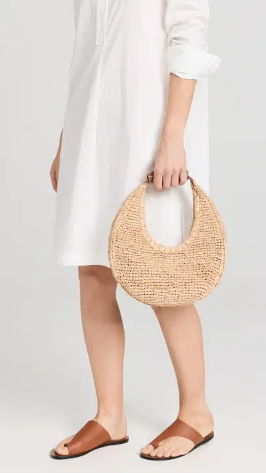 Staud Moon Raffia Tote Bag Natural/Tan One Size | Thumbnail 3 Staud Moon Raffia Tote Bag Natural/Tan One Size | Thumbnail 3