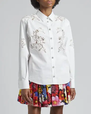 Dolce & Gabbana Lace Insert Poplin Shirt w/ Crystal Buttons | Thumbnail 3 Dolce & Gabbana Lace Insert Poplin Shirt w/ Crystal Buttons | Thumbnail 3