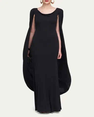 Halston Akeem Cowl-Neck Jersey Cape Gown | Thumbnail 2 Halston Akeem Cowl-Neck Jersey Cape Gown | Thumbnail 2