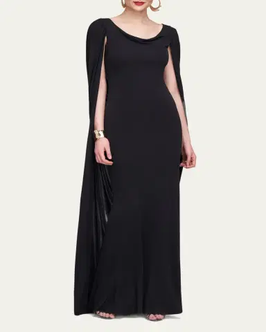 Halston Akeem Cowl-Neck Jersey Cape Gown | Thumbnail 4 Halston Akeem Cowl-Neck Jersey Cape Gown | Thumbnail 4