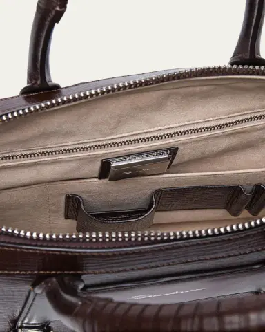Santoni Men's Embossed Leather Computer Briefcase | Thumbnail 2 Santoni Men's Embossed Leather Computer Briefcase | Thumbnail 2