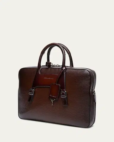 Santoni Men's Embossed Leather Computer Briefcase | Thumbnail 4 Santoni Men's Embossed Leather Computer Briefcase | Thumbnail 4