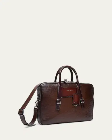 Santoni Men's Embossed Leather Computer Briefcase | Thumbnail 5 Santoni Men's Embossed Leather Computer Briefcase | Thumbnail 5