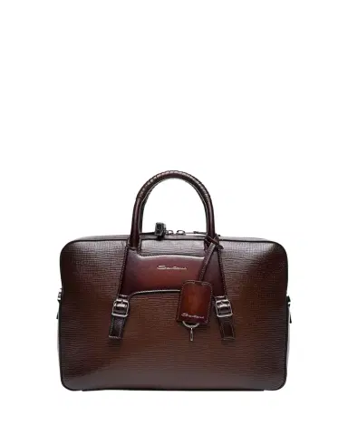 Santoni Men's Embossed Leather Computer Briefcase | Thumbnail 1 Santoni Men's Embossed Leather Computer Briefcase | Thumbnail 1