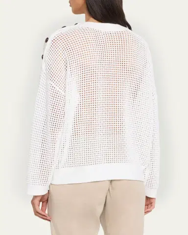 Brunello Cucinelli Pailette Summer Net Sweater With Button Detail | Thumbnail 3 Brunello Cucinelli Pailette Summer Net Sweater With Button Detail | Thumbnail 3