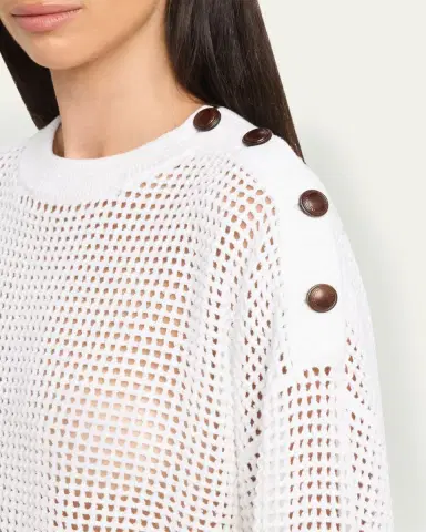 Brunello Cucinelli Pailette Summer Net Sweater With Button Detail | Thumbnail 5 Brunello Cucinelli Pailette Summer Net Sweater With Button Detail | Thumbnail 5