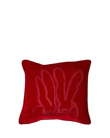 Hunt Slonem Hand-Embroidered Bunny Velvet Pillow, 18" Square | Thumbnail 1 Hunt Slonem Hand-Embroidered Bunny Velvet Pillow, 18" Square | Thumbnail 1