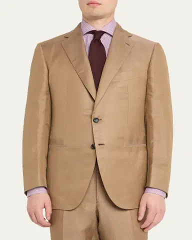 Cesare Attolini Men's Linen and Silk Topstitch-Pocket Two-Piece Suit | Thumbnail 4 Cesare Attolini Men's Linen and Silk Topstitch-Pocket Two-Piece Suit | Thumbnail 4