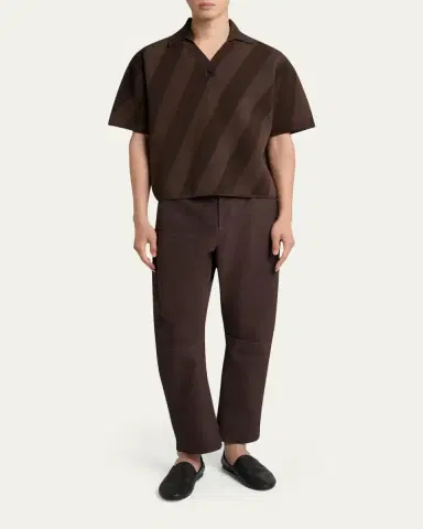 Jacquemus Men's Wide Stripe Knit Johnny Collar Polo Shirt | Thumbnail 2 Jacquemus Men's Wide Stripe Knit Johnny Collar Polo Shirt | Thumbnail 2