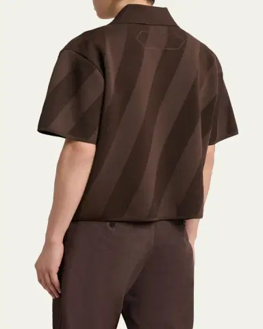 Jacquemus Men's Wide Stripe Knit Johnny Collar Polo Shirt | Thumbnail 3 Jacquemus Men's Wide Stripe Knit Johnny Collar Polo Shirt | Thumbnail 3