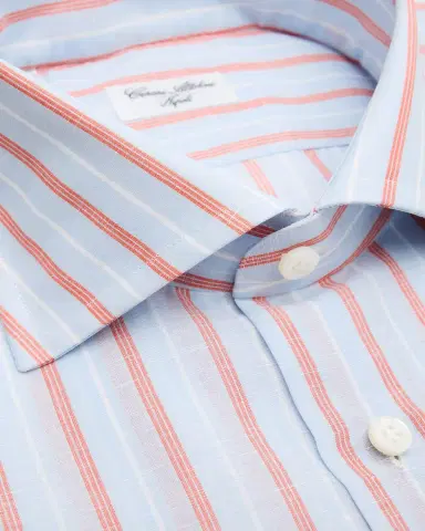 Cesare Attolini Men's Multi-Stripe Linen and Cotton Dress Shirt | Thumbnail 2 Cesare Attolini Men's Multi-Stripe Linen and Cotton Dress Shirt | Thumbnail 2