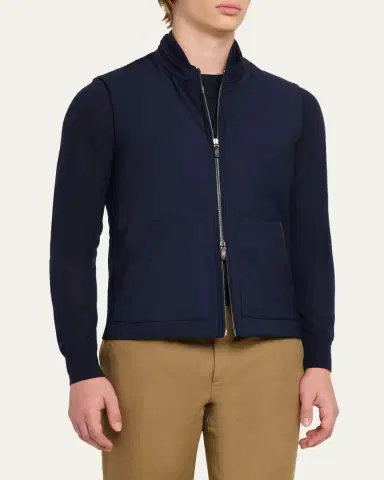 Maurizio Baldassari Men's Summer Full-Zip Vest with Knit Sides | Thumbnail 4 Maurizio Baldassari Men's Summer Full-Zip Vest with Knit Sides | Thumbnail 4