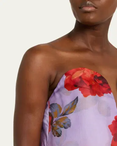 Carolina Herrera Plunging Strapless Rosette-Print Silk Chiffon Gown | Thumbnail 5 Carolina Herrera Plunging Strapless Rosette-Print Silk Chiffon Gown | Thumbnail 5