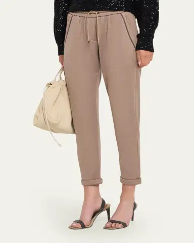 Brunello Cucinelli Monili-Trim Slim-Leg Ankle Drawstring Sport Pants | Thumbnail 4 Brunello Cucinelli Monili-Trim Slim-Leg Ankle Drawstring Sport Pants | Thumbnail 4