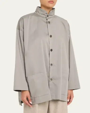 Eskandar Slim A-Line Double Stand Collar Jacket With Stepped Insert - Long Length | Thumbnail 4 Eskandar Slim A-Line Double Stand Collar Jacket With Stepped Insert - Long Length | Thumbnail 4