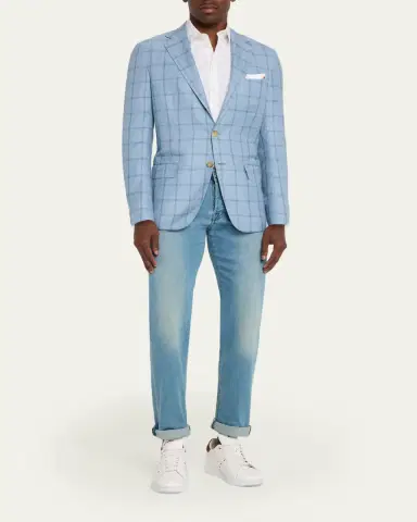 Kiton Men's Windowpane Check Cashmere Sport Coat | Thumbnail 2 Kiton Men's Windowpane Check Cashmere Sport Coat | Thumbnail 2