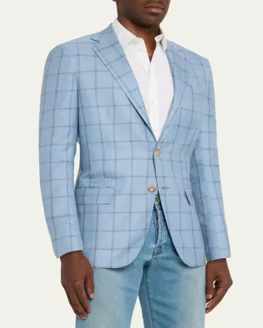 Kiton Men's Windowpane Check Cashmere Sport Coat | Thumbnail 4 Kiton Men's Windowpane Check Cashmere Sport Coat | Thumbnail 4