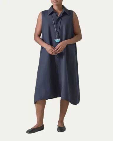 Eskandar Side Pleated Sleeveless Midi Shirtdress with Collar | Thumbnail 4 Eskandar Side Pleated Sleeveless Midi Shirtdress with Collar | Thumbnail 4