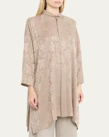 Eskandar Wide A-Line Double Stand Collar Shirt - Very Long Length With Slits | Thumbnail 8 Eskandar Wide A-Line Double Stand Collar Shirt - Very Long Length With Slits | Thumbnail 8