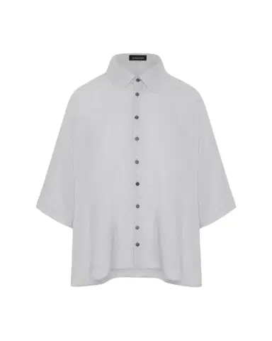 Eskandar Sloped Shoulder Wide A-Line Short Sleeve Shirt With Collar - Mid Length | Thumbnail 1 Eskandar Sloped Shoulder Wide A-Line Short Sleeve Shirt With Collar - Mid Length | Thumbnail 1