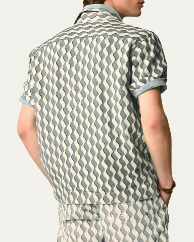Frescobol Carioca Roberto Geometric Linen Button-Down Shirt | Thumbnail 3 Frescobol Carioca Roberto Geometric Linen Button-Down Shirt | Thumbnail 3