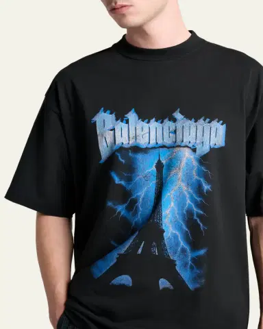 Balenciaga Men's Paris Thunderstorm Oversized T-Shirt | Thumbnail 4 Balenciaga Men's Paris Thunderstorm Oversized T-Shirt | Thumbnail 4