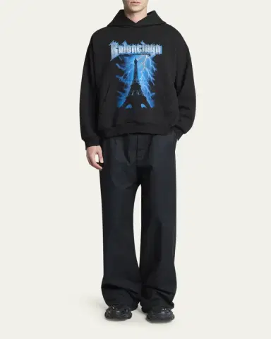 Balenciaga Men's Paris Thunderstorm Medium-Fit Hoodie | Thumbnail 2 Balenciaga Men's Paris Thunderstorm Medium-Fit Hoodie | Thumbnail 2