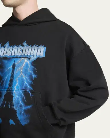 Balenciaga Men's Paris Thunderstorm Medium-Fit Hoodie | Thumbnail 5 Balenciaga Men's Paris Thunderstorm Medium-Fit Hoodie | Thumbnail 5