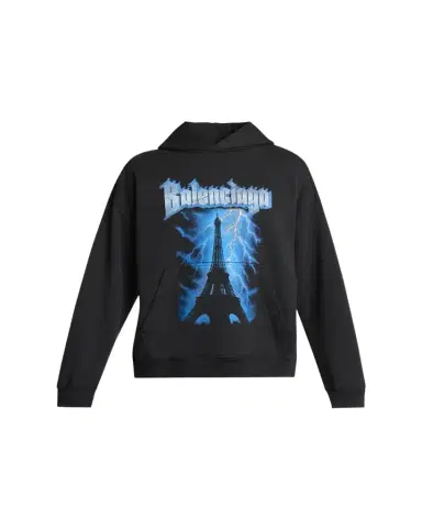 Balenciaga Men's Paris Thunderstorm Medium-Fit Hoodie | Thumbnail 1 Balenciaga Men's Paris Thunderstorm Medium-Fit Hoodie | Thumbnail 1