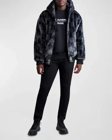 Karl Lagerfeld Paris Men 's Reversible Bomber Jacket w/ Faux Fur | Thumbnail 2 Karl Lagerfeld Paris Men 's Reversible Bomber Jacket w/ Faux Fur | Thumbnail 2