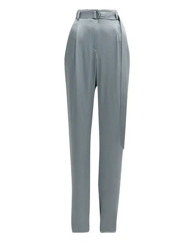 High-Rise Belted Pleated Straight-Leg Doubleface Satin Pants High-Rise Belted Pleated Straight-Leg Doubleface Satin Pants