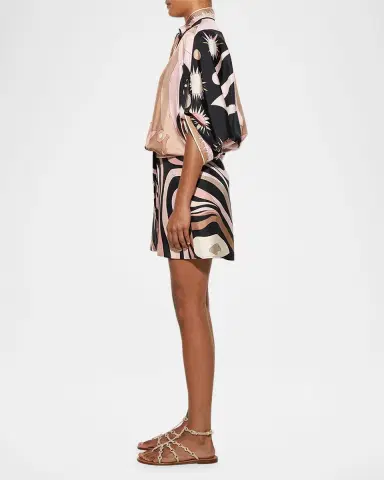 Pucci Marmo Silk Neck-Tie 3/4-Sleeve Mini Shirtdress | Thumbnail 4 Pucci Marmo Silk Neck-Tie 3/4-Sleeve Mini Shirtdress | Thumbnail 4