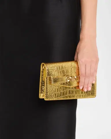 Versace La Medusa Laminated Croc-Embossed Wallet on Chain | Thumbnail 2 Versace La Medusa Laminated Croc-Embossed Wallet on Chain | Thumbnail 2