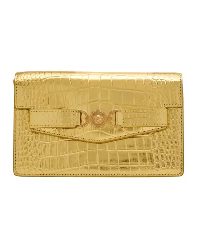 La Medusa Laminated Croc-Embossed Wallet on Chain La Medusa Laminated Croc-Embossed Wallet on Chain