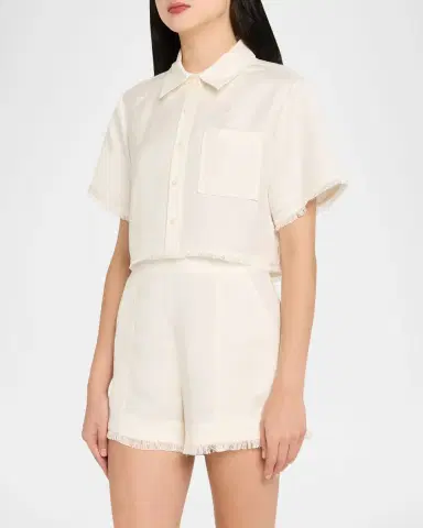 SIMKHAI Solange Short-Sleeve Cropped Shirt | Thumbnail 3 SIMKHAI Solange Short-Sleeve Cropped Shirt | Thumbnail 3