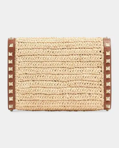 Valentino Garavani Mini Rockstud Raffia Leather-Trim Shoulder Bag | Thumbnail 2 Valentino Garavani Mini Rockstud Raffia Leather-Trim Shoulder Bag | Thumbnail 2