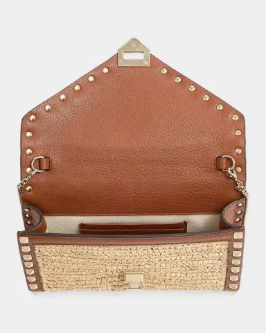 Valentino Garavani Mini Rockstud Raffia Leather-Trim Shoulder Bag | Thumbnail 3 Valentino Garavani Mini Rockstud Raffia Leather-Trim Shoulder Bag | Thumbnail 3