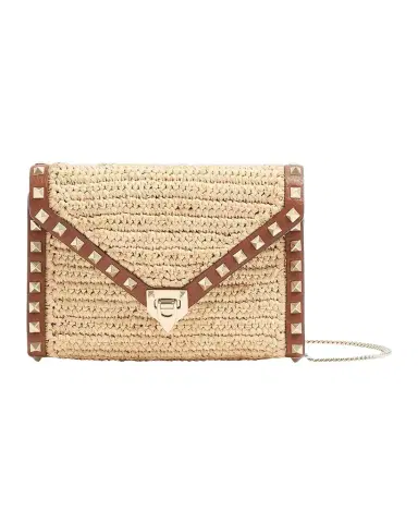 Valentino Garavani Mini Rockstud Raffia Leather-Trim Shoulder Bag | Thumbnail 1 Valentino Garavani Mini Rockstud Raffia Leather-Trim Shoulder Bag | Thumbnail 1