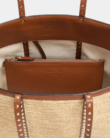 Valentino Garavani Rockstud Raffia Leather-Trim Tote Bag | Thumbnail 4 Valentino Garavani Rockstud Raffia Leather-Trim Tote Bag | Thumbnail 4