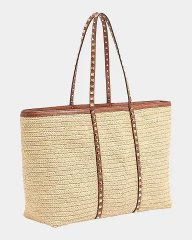 Valentino Garavani Rockstud Raffia Leather-Trim Tote Bag | Thumbnail 5 Valentino Garavani Rockstud Raffia Leather-Trim Tote Bag | Thumbnail 5