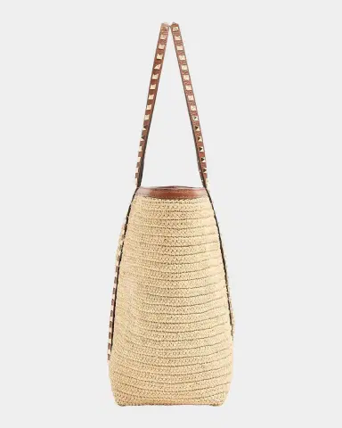 Valentino Garavani Rockstud Raffia Leather-Trim Tote Bag | Thumbnail 6 Valentino Garavani Rockstud Raffia Leather-Trim Tote Bag | Thumbnail 6