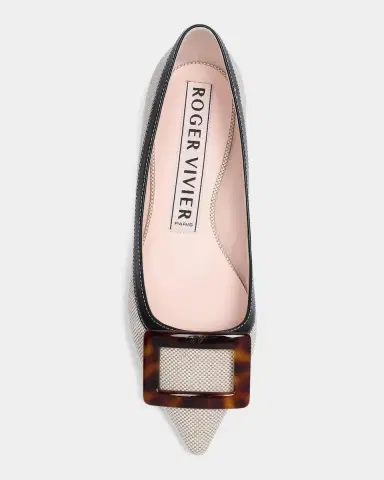 Roger Vivier Gommettine Linen and Leather Ballerina Flats | Thumbnail 4 Roger Vivier Gommettine Linen and Leather Ballerina Flats | Thumbnail 4