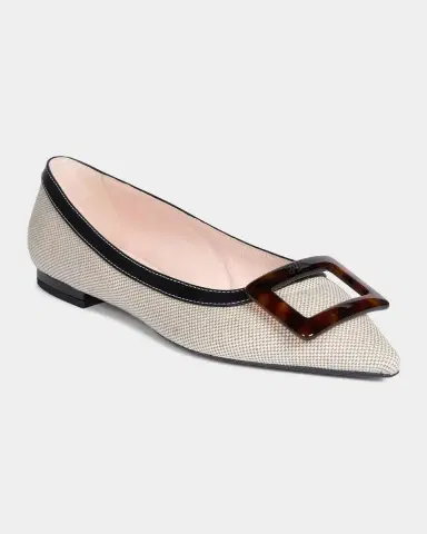 Roger Vivier Gommettine Linen and Leather Ballerina Flats | Thumbnail 5 Roger Vivier Gommettine Linen and Leather Ballerina Flats | Thumbnail 5
