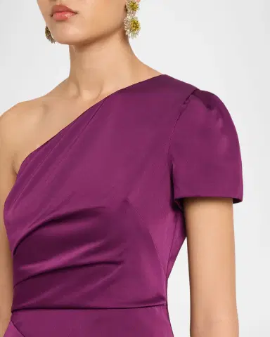 Aidan Mattox Pleated One-Shoulder Crepe Back Satin Gown | Thumbnail 5 Aidan Mattox Pleated One-Shoulder Crepe Back Satin Gown | Thumbnail 5