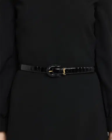 Saint Laurent Cassandre Croco-Embossed Leather Thin Belt | Thumbnail 2 Saint Laurent Cassandre Croco-Embossed Leather Thin Belt | Thumbnail 2
