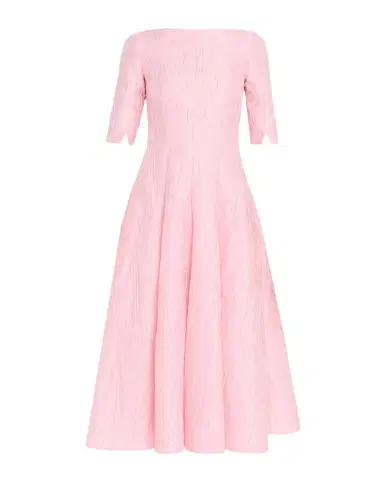 Talbot Runhof 3/4-Sleeve Textured Jacquard Tea-Length Dress | Thumbnail 1 Talbot Runhof 3/4-Sleeve Textured Jacquard Tea-Length Dress | Thumbnail 1